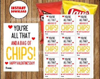 Valentines chip luggage Etsy graphic relating to You Re All That and a Bag of Chips Printable referred to as Valentines chip luggage Etsy